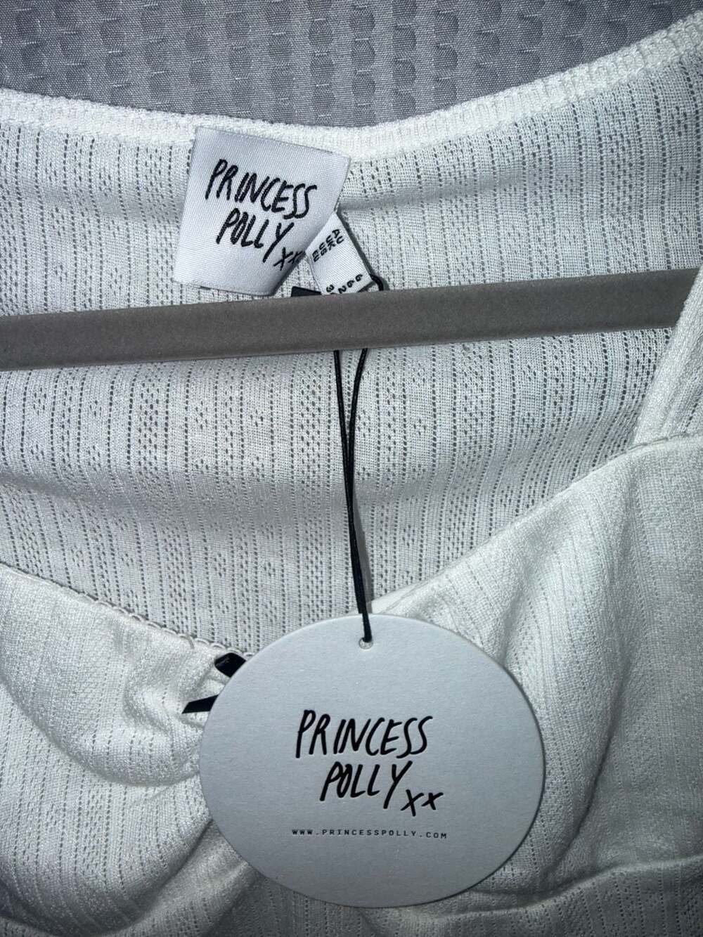 Princess Polly White Long Sleeve Ribbed Bow Detail Crop Top Size XS - Picture 3 of 3